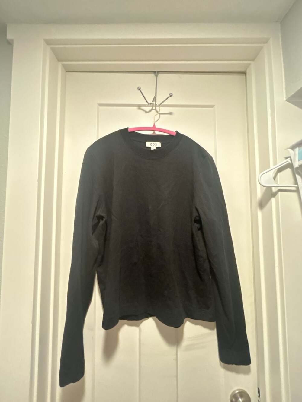 COS Long Sleeve Crewneck Shirt Size L Black Cotton